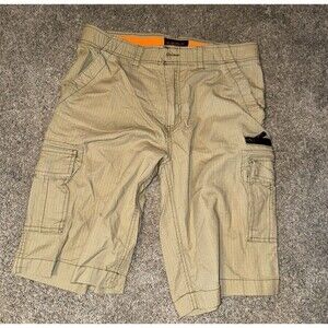 Y2K Skater Cargo Shorts Mens 32 X11” Khaki Streetwear Baggy Wearfirst Zip Pocket